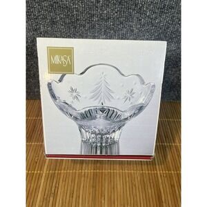 Mikasa Crystal Christmas Night Frost Footed 6" Bowl‎ Candy Nut Dish  WY603-810